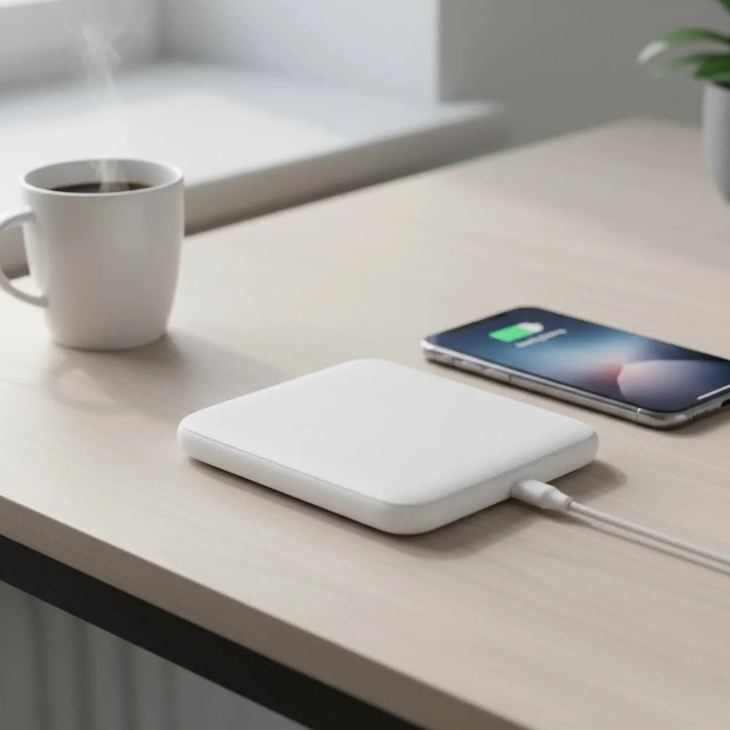 iPhone charging wirelessly with a portable charger
