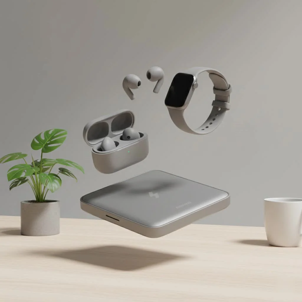 Wireless mobile phone charger powering a smartphone