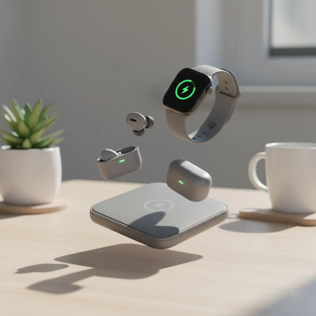 Android phone charging wirelessly on a sleek pad