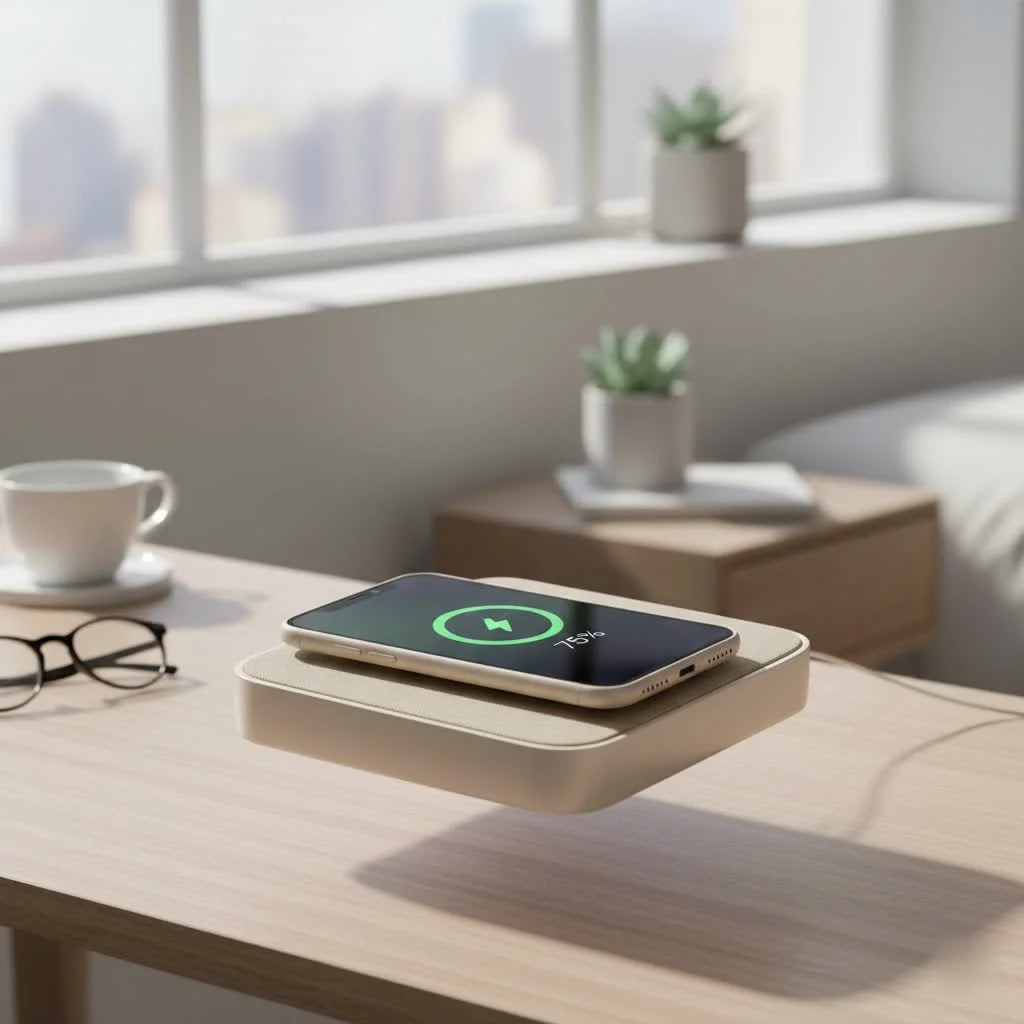 Beats earbuds charging wirelessly on a sleek pad