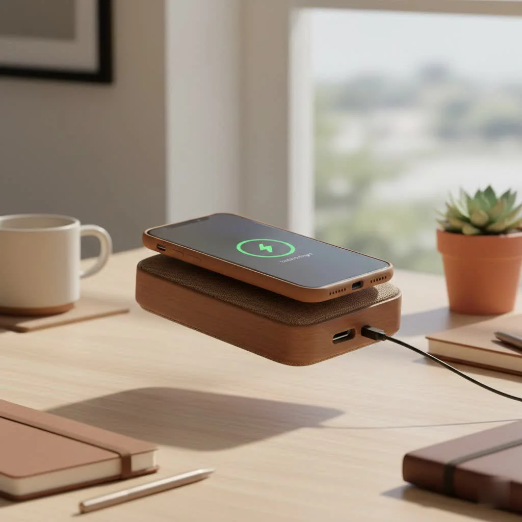 iPhone 11 wirelessly charging on a sleek pad