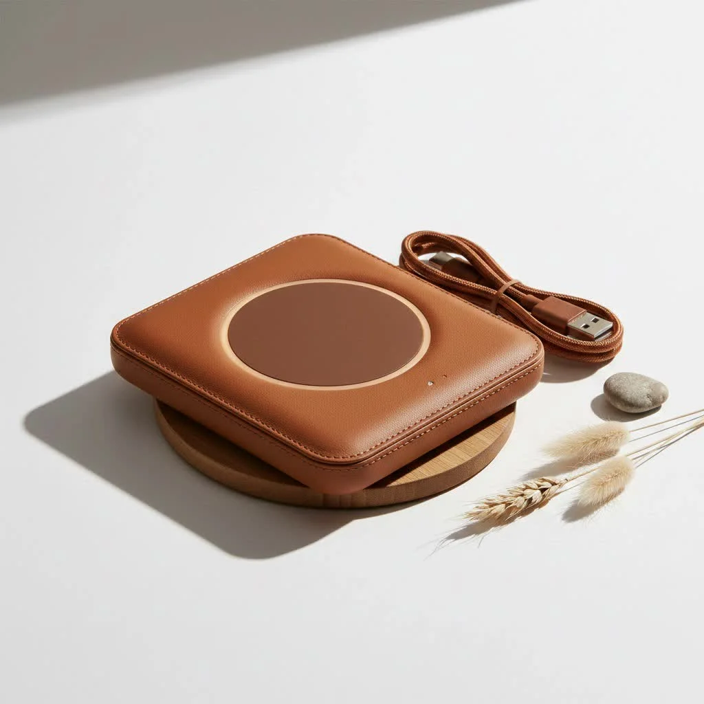 Smartphone charging wirelessly on a sleek pad