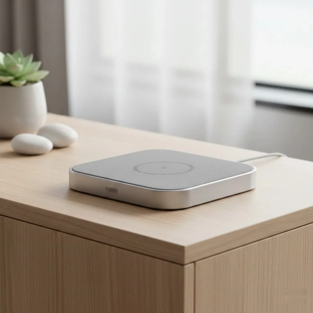 iPhone wirelessly charging on a sleek pad