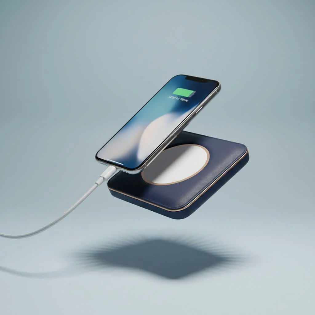 Samsung Galaxy phone charging wirelessly on a sleek pad