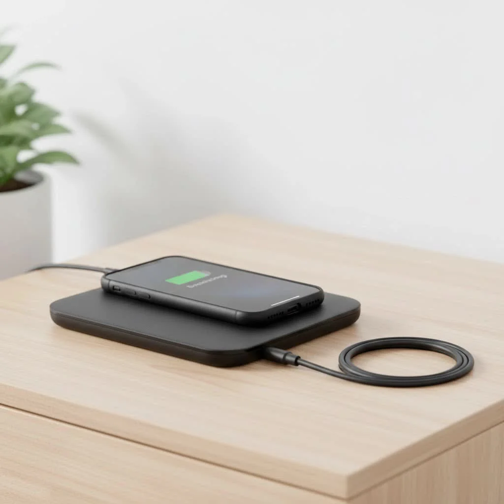 Wireless charging pad with a smartphone on top