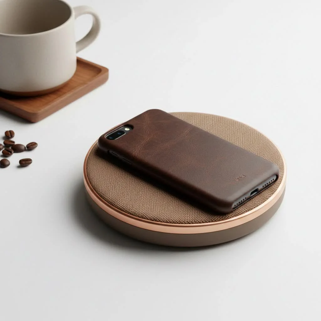 Samsung Galaxy smartphone charging wirelessly on a sleek pad