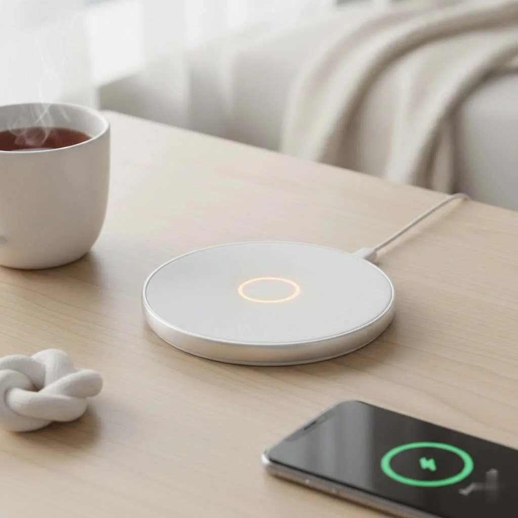 Smartphone magnetically snapping onto a wireless charger
