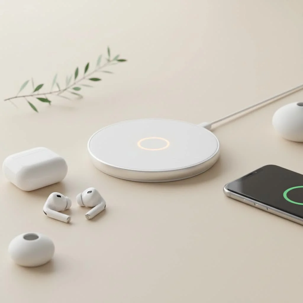Apple iPhone wireless chargers on a desk